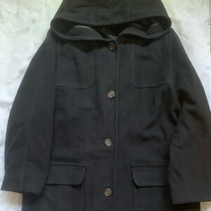 Women's Black Hooded wool Peacoat